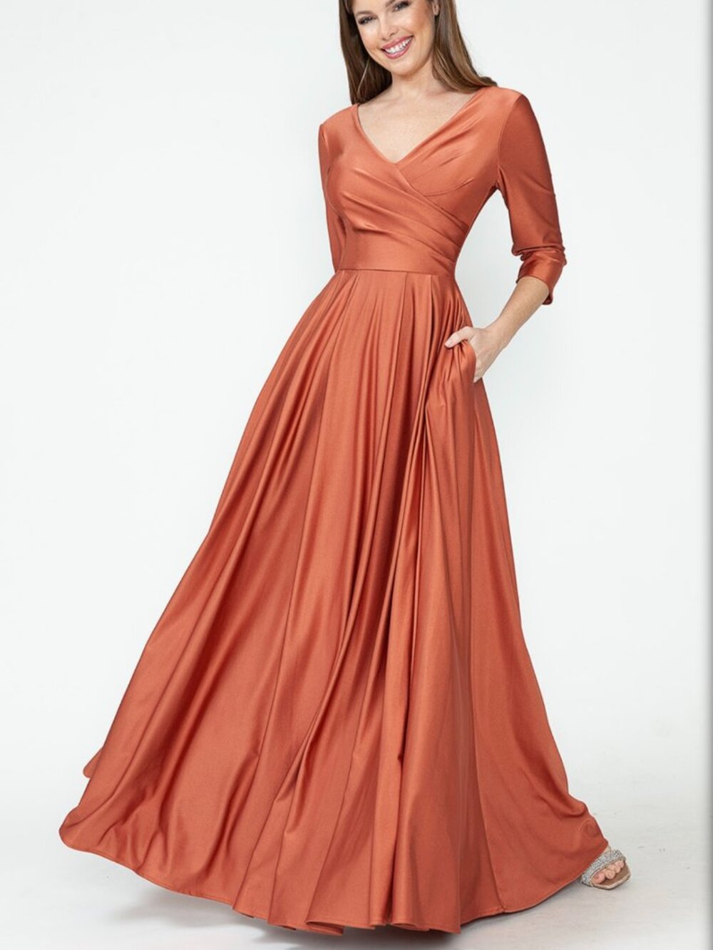 New Lenovia 5243 Satin Wrap-look Bridesmaid/Prom Dress With Sleeves